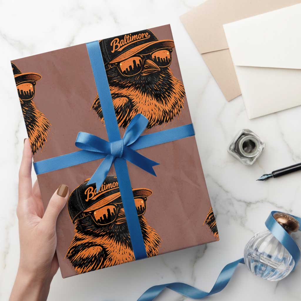 Retro Baltimore Wrapping Paper Roll City Pride Oriole With Sunglasses TS10 Mocha Print Your Wear