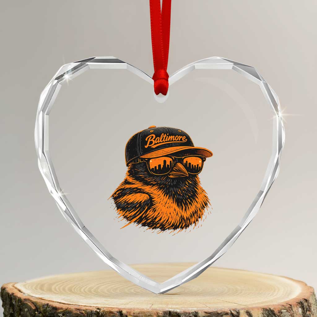 Retro Baltimore Heart Crystal Glass Ornament City Pride Oriole With Sunglasses TS10 Transparent Glass 3'' Heart Print Your Wear