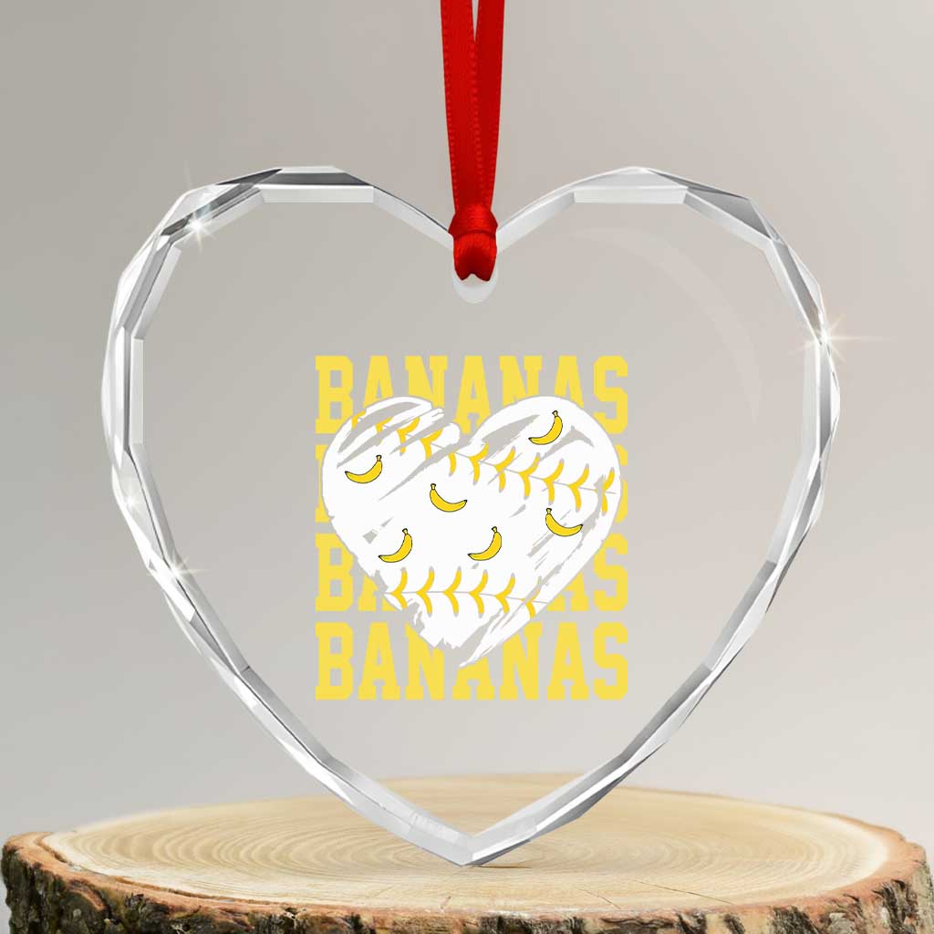 Retro Bananas Heart Crystal Glass Ornament Vintage Baseball Heart Graphic Game Day Gifts TS10 Transparent Glass 3'' Heart Print Your Wear