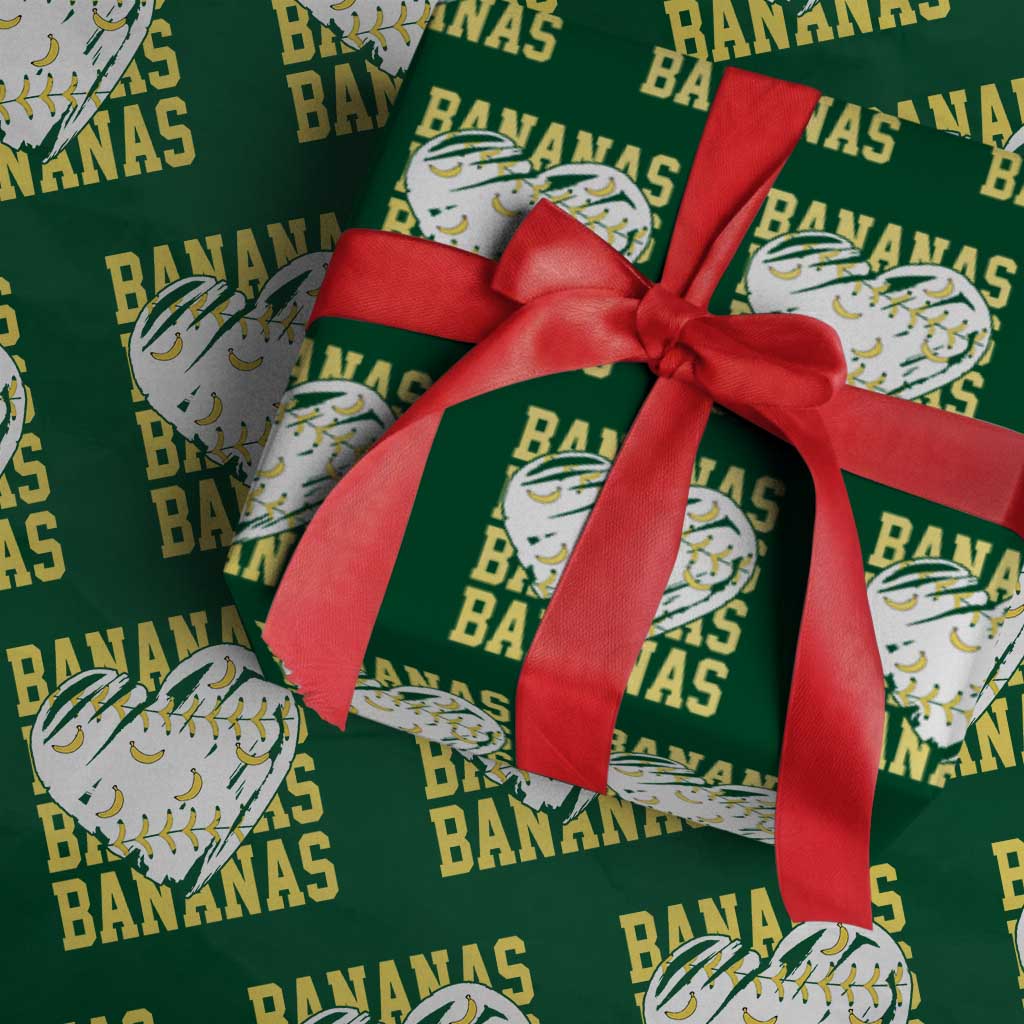 Retro Bananas Wrapping Paper Roll Vintage Baseball Heart Graphic Game Day Gifts TS10 Green Print Your Wear