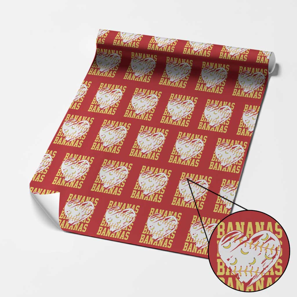 Retro Bananas Wrapping Paper Roll Vintage Baseball Heart Graphic Game Day Gifts TS10 Red Print Your Wear