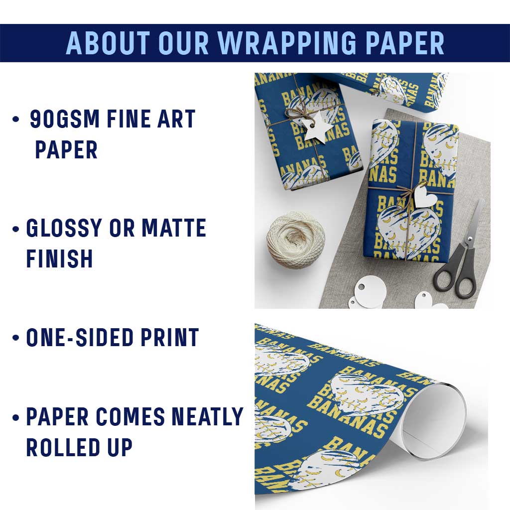 Retro Bananas Wrapping Paper Roll Vintage Baseball Heart Graphic Game Day Gifts TS10 Print Your Wear