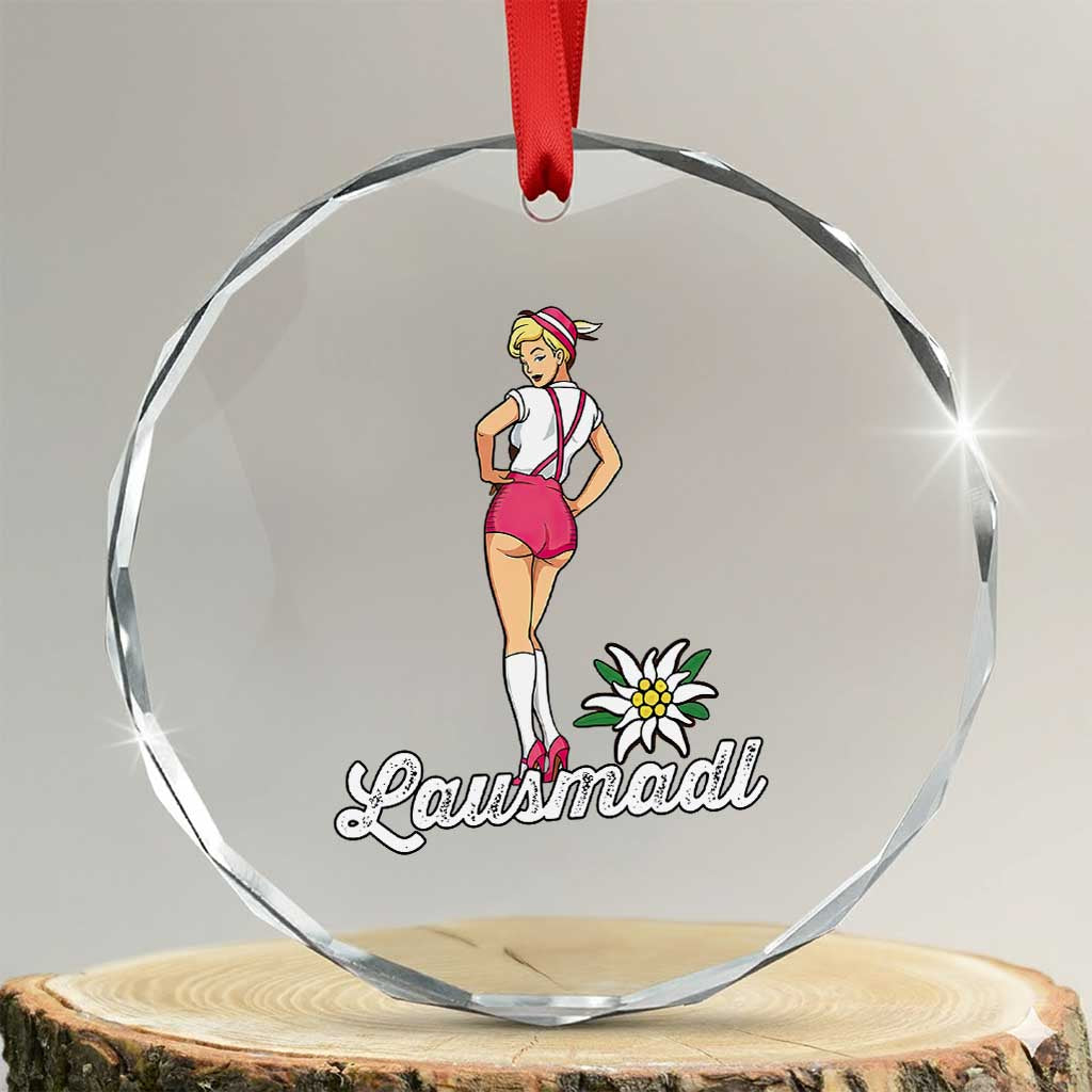 Retro Bavarian Pin Up Girl Lausmadl Crystal Glass Ornament Oktoberfest Edelweiss Flower TS02 Transparent Glass 3'' Circle Print Your Wear