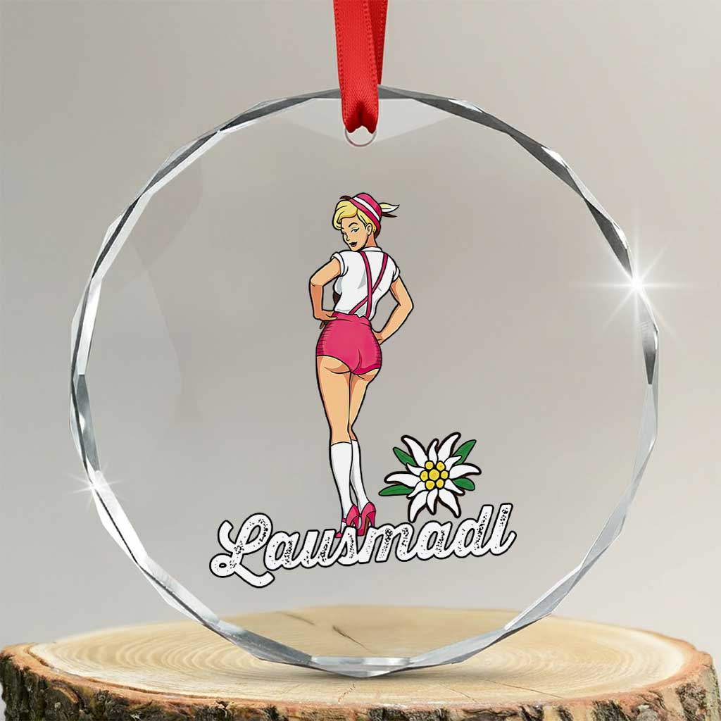 Retro Bavarian Pin Up Girl Lausmadl Crystal Glass Ornament Oktoberfest Edelweiss Flower TS02 Transparent Glass 3'' Circle Print Your Wear
