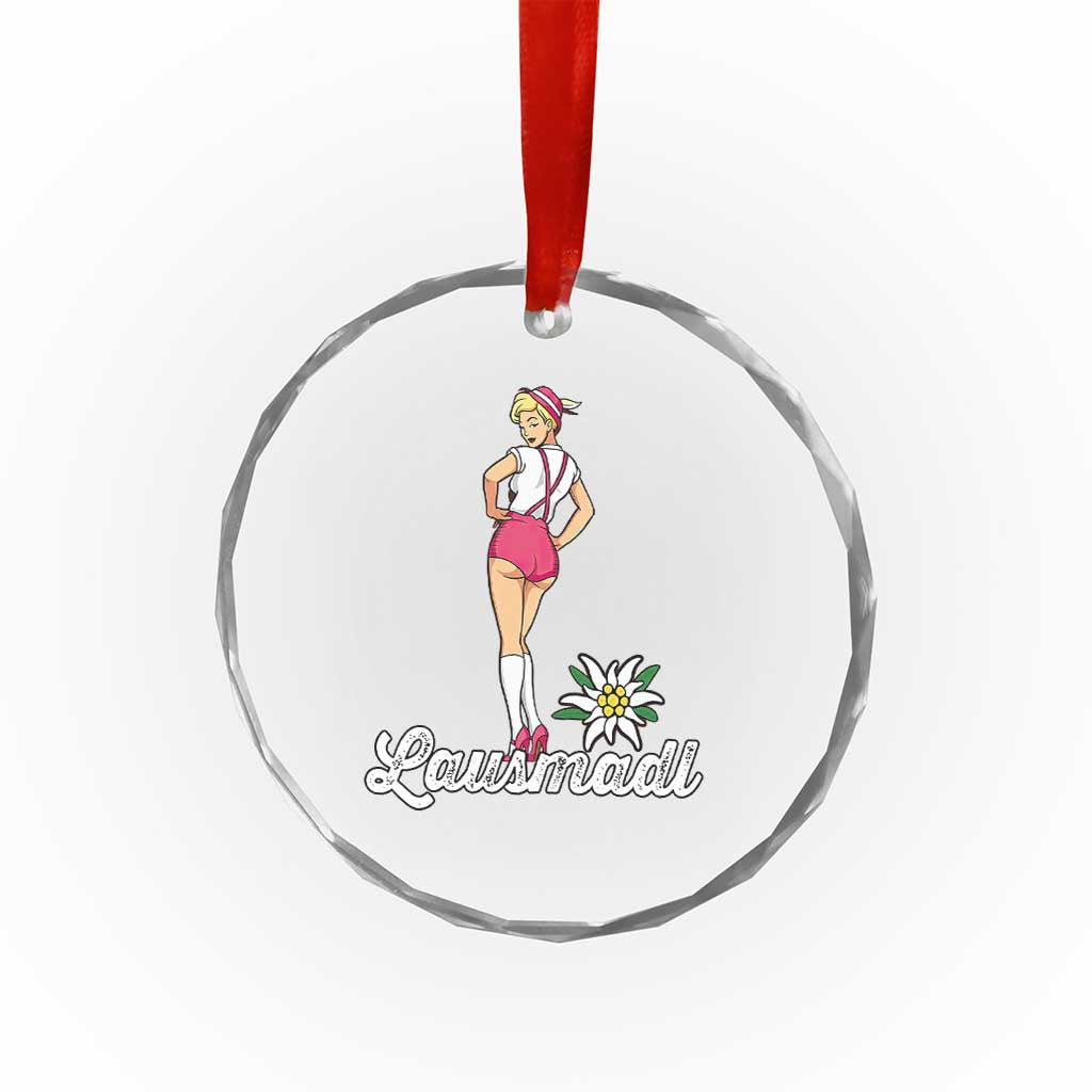 Retro Bavarian Pin Up Girl Lausmadl Crystal Glass Ornament Oktoberfest Edelweiss Flower TS02 Transparent Glass 3'' Circle Print Your Wear