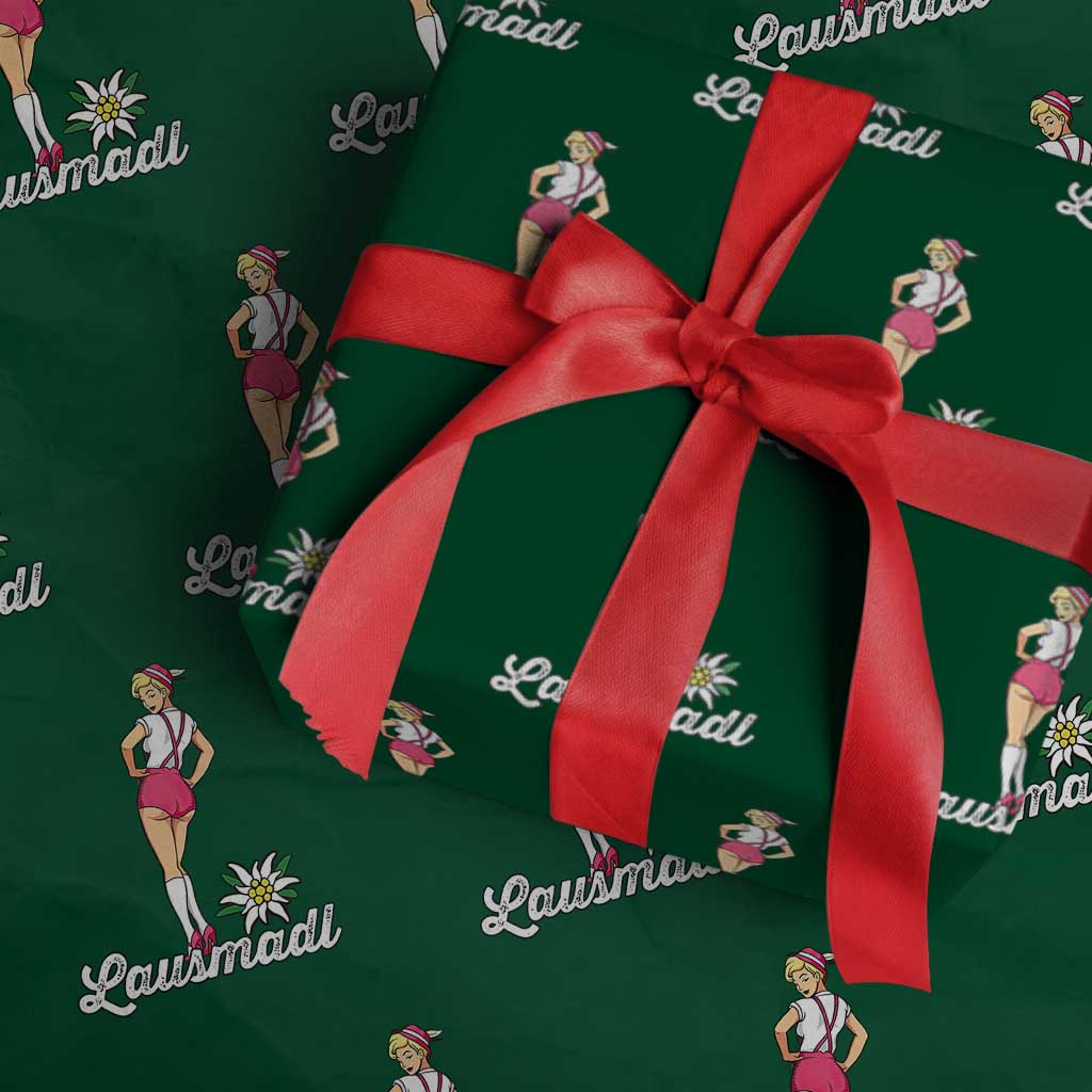 Retro Bavarian Pin Up Girl Lausmadl Wrapping Paper Roll Oktoberfest Edelweiss Flower TS02 Green Print Your Wear