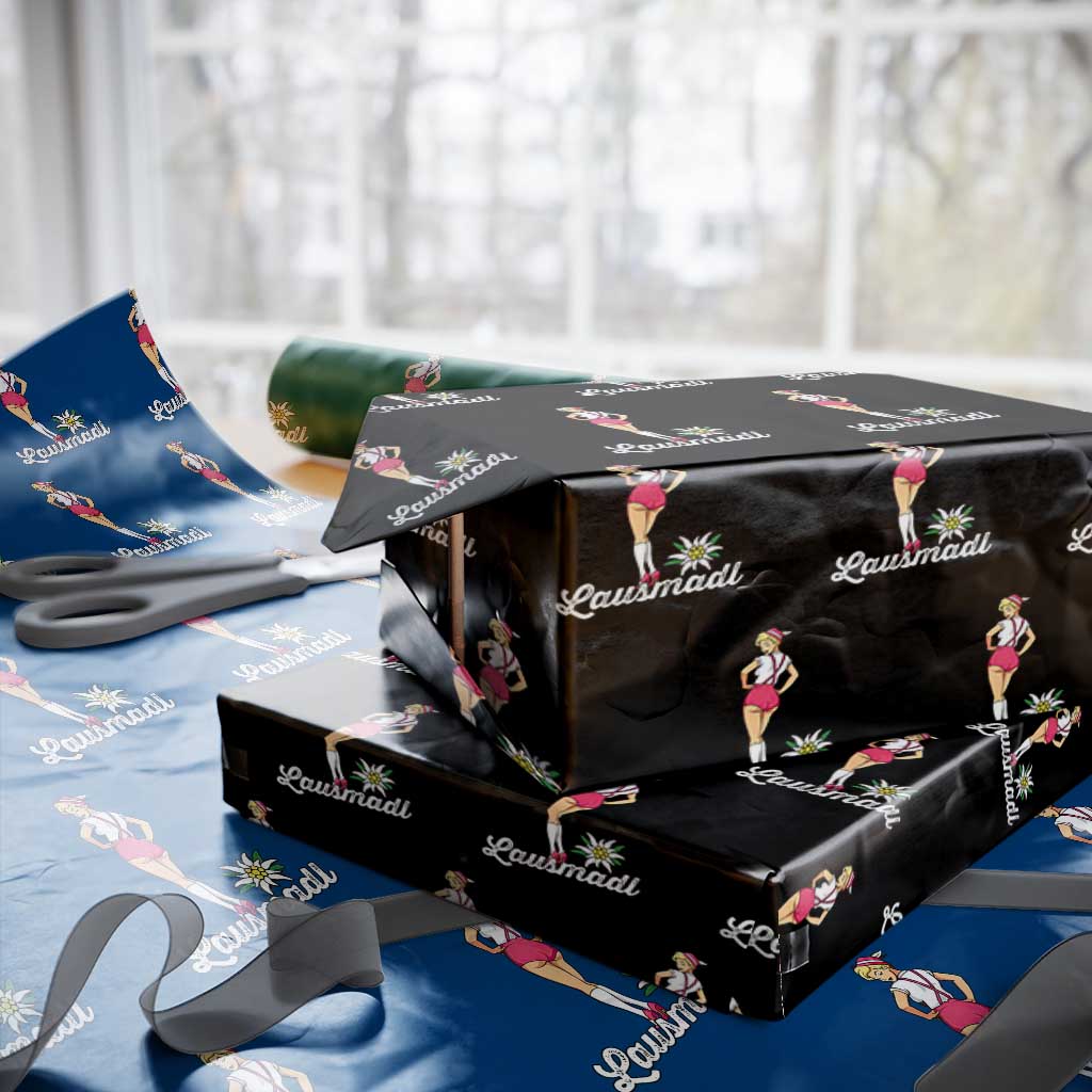 Retro Bavarian Pin Up Girl Lausmadl Wrapping Paper Roll Oktoberfest Edelweiss Flower TS02 Black Print Your Wear