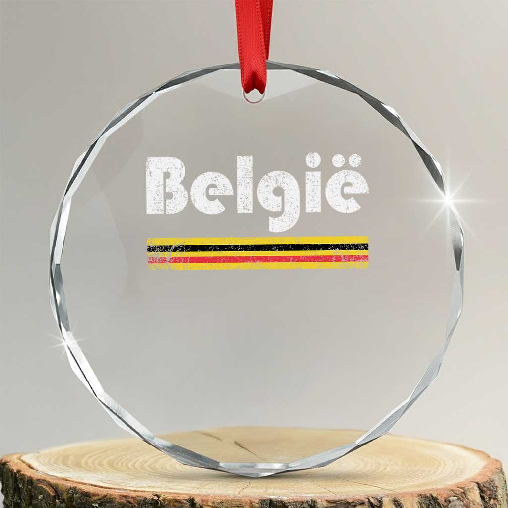 Retro Belgie Belgium Flag Distressed Graphic in Dutch Crystal Glass Ornament Proud Belgian Heritage and Country Roots Pride Gift TS02 Transparent Glass 3'' Circle Print Your Wear