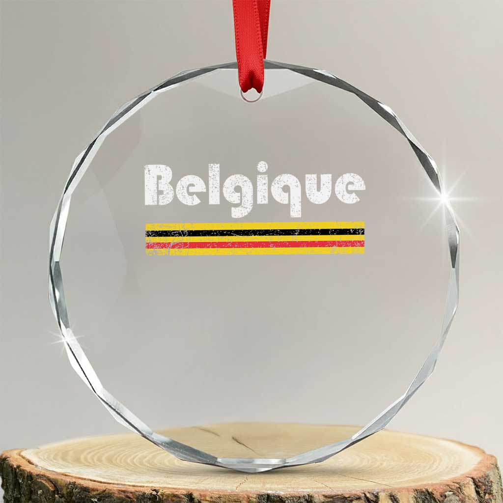 Retro Belgique Belgium Flag Distressed Graphic in French Crystal Glass Ornament Proud Belgian Heritage and Country Roots Pride Gift TS02 Transparent Glass 3'' Circle Print Your Wear