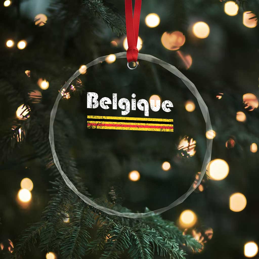 Retro Belgique Belgium Flag Distressed Graphic in French Crystal Glass Ornament Proud Belgian Heritage and Country Roots Pride Gift TS02 Print Your Wear