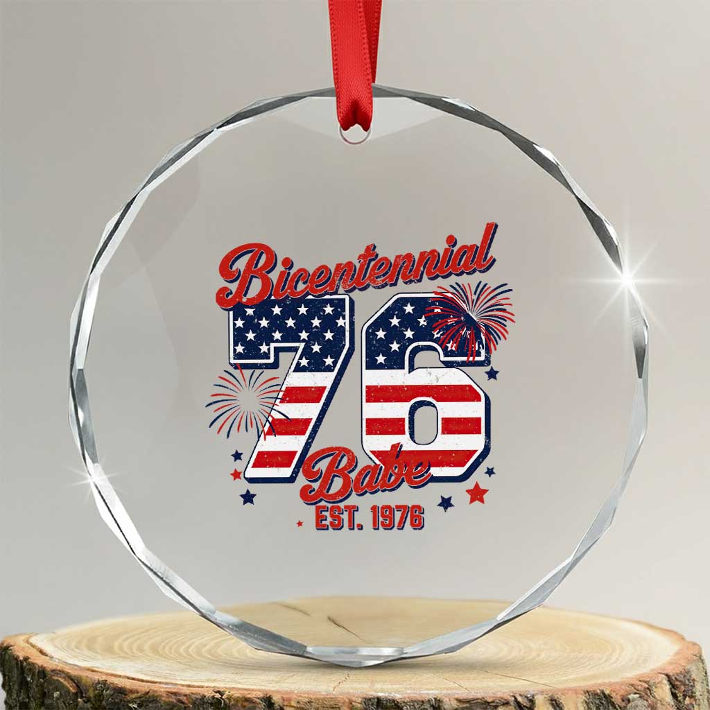 Retro Bicentennial Babe Est 1976 Crystal Glass Ornament 4th of July 50th Birthday Gift TS02 Transparent Glass 3'' Circle Print Your Wear