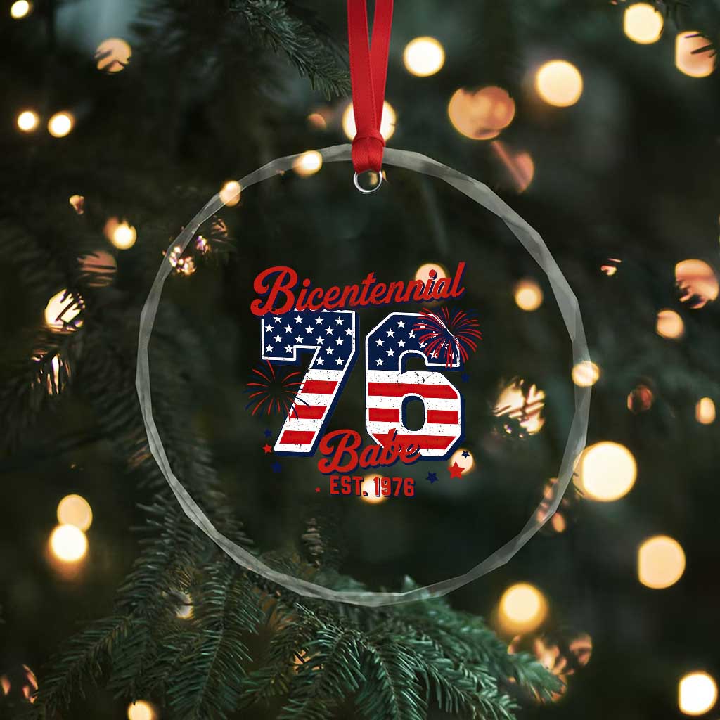 Retro Bicentennial Babe Est 1976 Crystal Glass Ornament 4th of July 50th Birthday Gift TS02 Print Your Wear