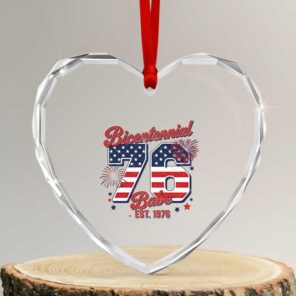 Retro Bicentennial Babe Est 1976 Heart Crystal Glass Ornament 4th of July 50th Birthday Gift TS02 Transparent Glass 3'' Heart Print Your Wear