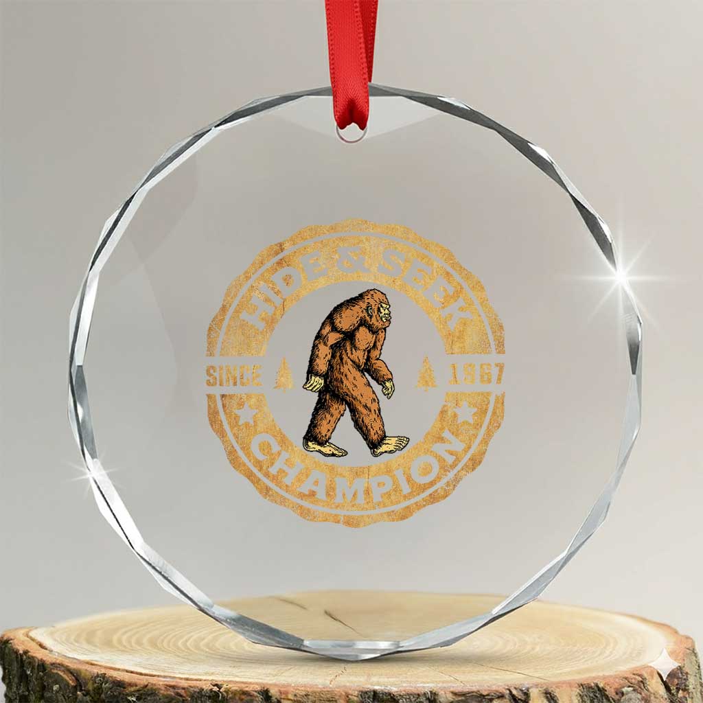 Retro Bigfoot Believer Crystal Glass Ornament Undefeated Sasquatch Hide And Seek Cryptozoology TS10 Transparent Glass 3'' Circle Print Your Wear