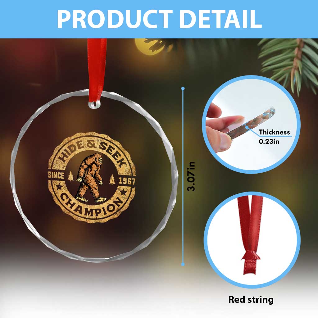 Retro Bigfoot Believer Crystal Glass Ornament Undefeated Sasquatch Hide And Seek Cryptozoology TS10 Print Your Wear