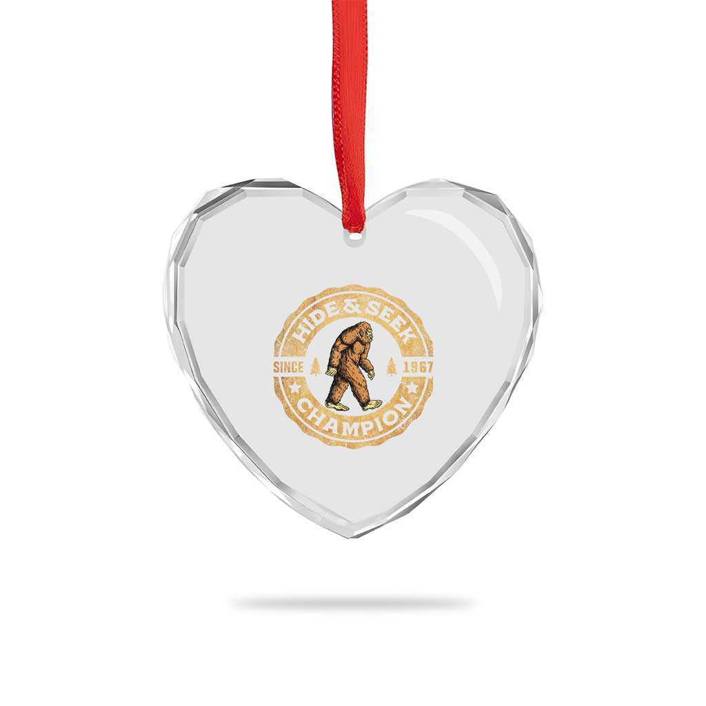 Retro Bigfoot Believer Heart Crystal Glass Ornament Undefeated Sasquatch Hide And Seek Cryptozoology TS10 Print Your Wear