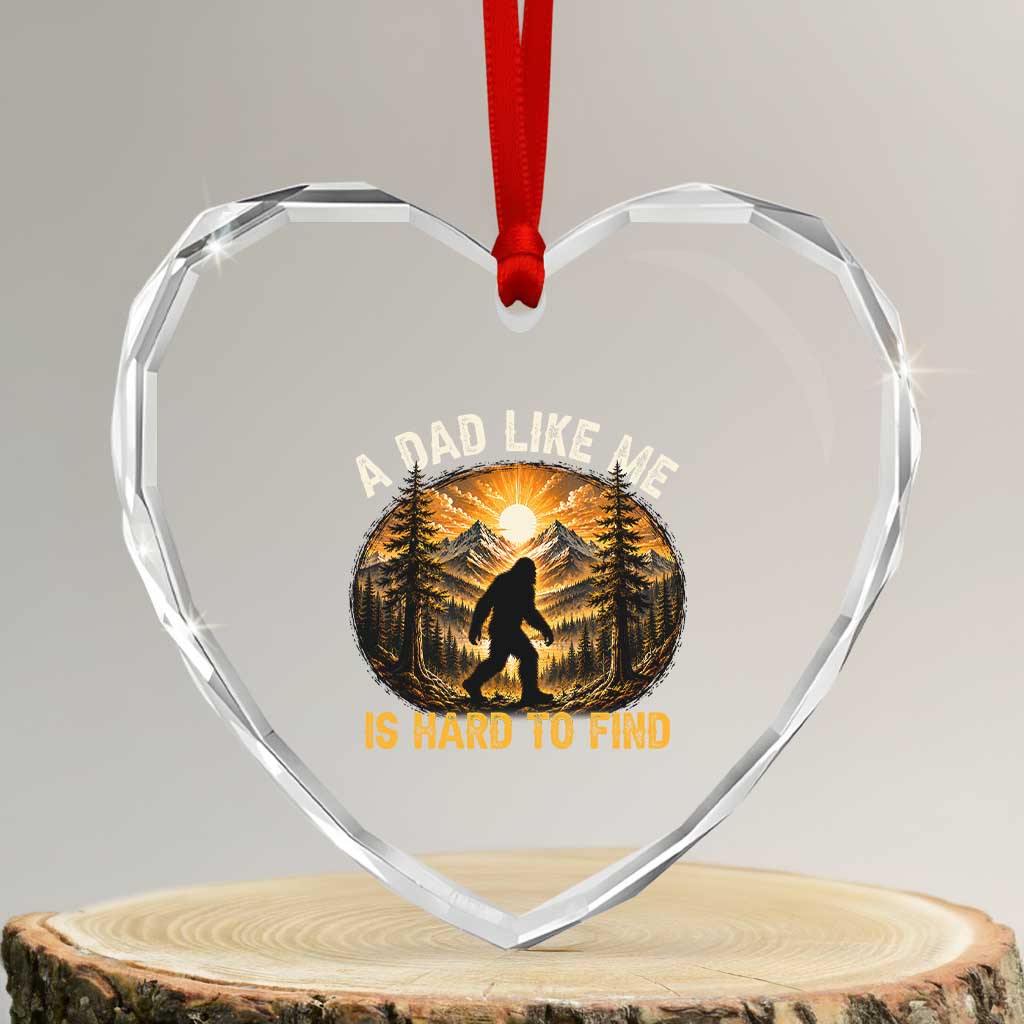 Retro Bigfoot Dad Like Me Is Hard To Find Heart Crystal Glass Ornament Sasquatch Gift for Outdoorsy Fathers Myth Seekers