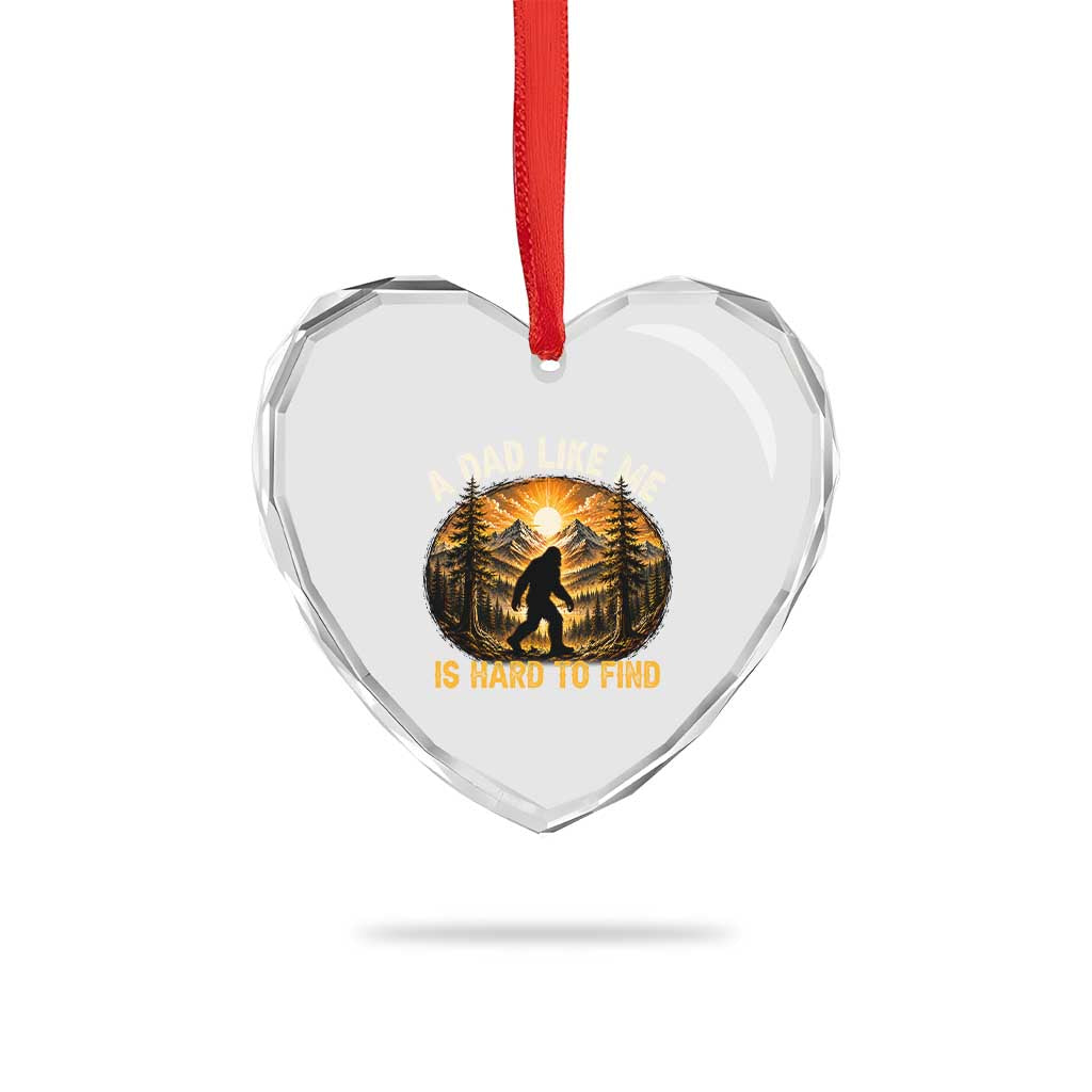 Retro Bigfoot Dad Like Me Is Hard To Find Heart Crystal Glass Ornament Sasquatch Gift for Outdoorsy Fathers Myth Seekers