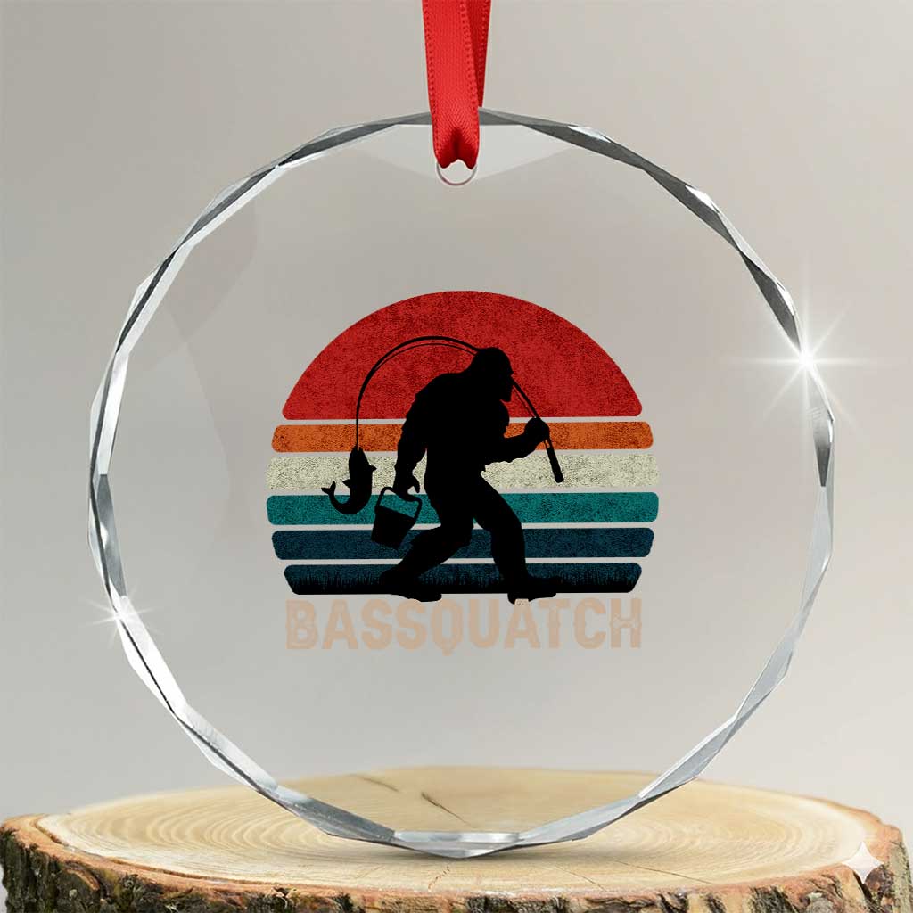Retro Bigfoot Fishing Crystal Glass Ornament Funny Retro Sasquatch Bassquatch Fisherman TS10 Transparent Glass 3'' Circle Print Your Wear