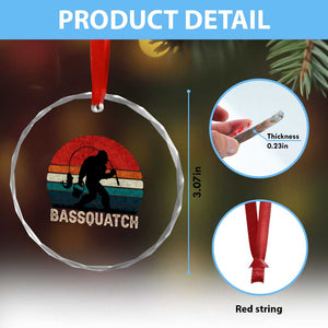 Retro Bigfoot Fishing Crystal Glass Ornament Funny Retro Sasquatch Bassquatch Fisherman TS10 Print Your Wear