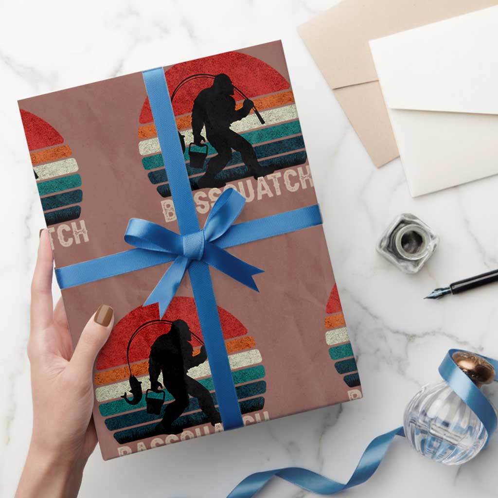Retro Bigfoot Fishing Wrapping Paper Roll Funny Retro Sasquatch Bassquatch Fisherman TS10 Mocha Print Your Wear
