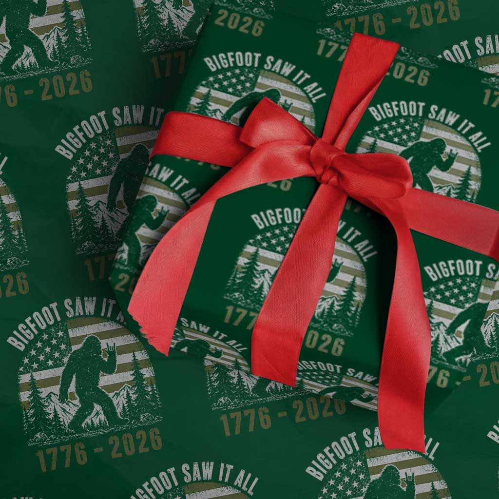 Retro Bigfoot Saw It All USA 250th Anniversary Wrapping Paper Roll 250 Years 1776 2026 4th of July Sasquatch Flag TS10 Green Print Your Wear