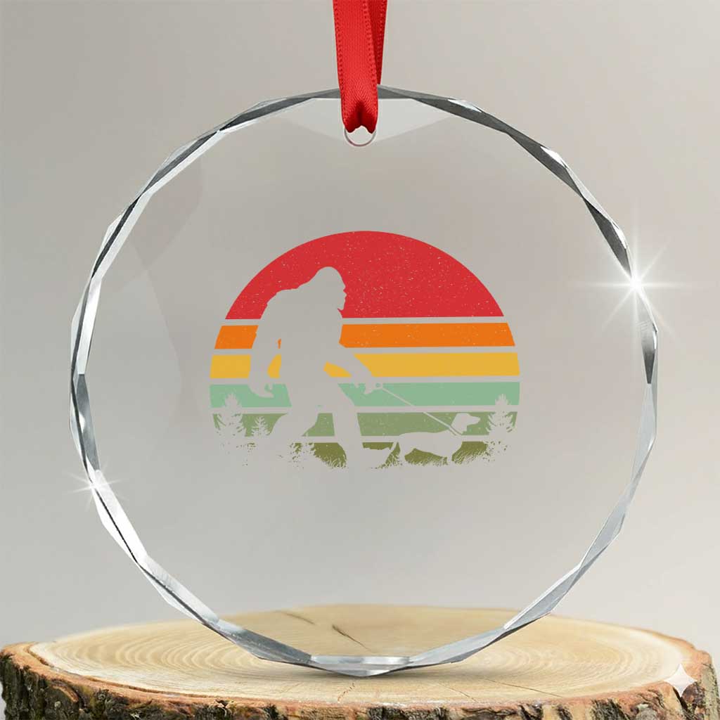 Retro Bigfoot Walking Dachshund Crystal Glass Ornament Funny Doxie Wiener Dog Walker Vintage 70s 80s TS10 Transparent Glass 3'' Circle Print Your Wear