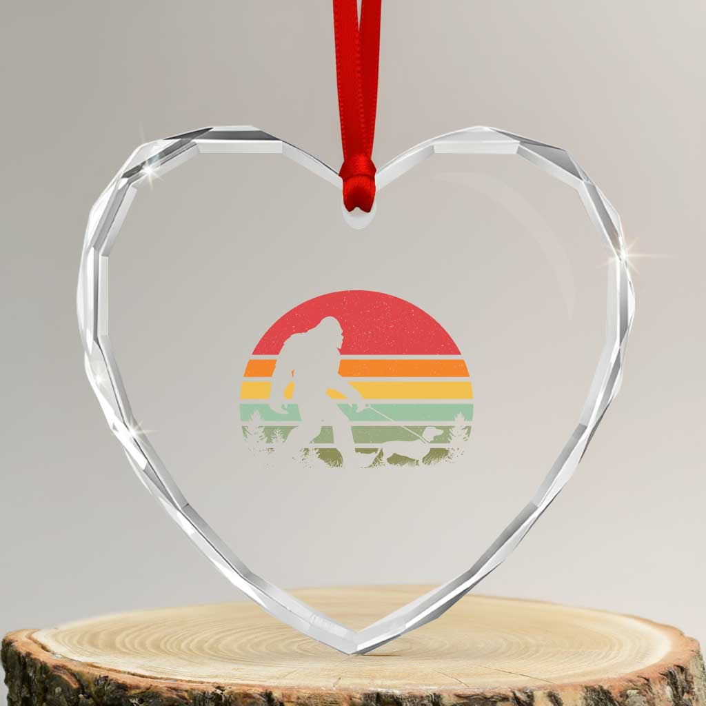 Retro Bigfoot Walking Dachshund Heart Crystal Glass Ornament Funny Doxie Wiener Dog Walker Vintage 70s 80s TS10 Transparent Glass 3'' Heart Print Your Wear