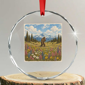 Retro Bigfoot Wildflower Crystal Glass Ornament Vintage Sasquatch Funny Cryptid TS10 Transparent Glass 3'' Circle Print Your Wear