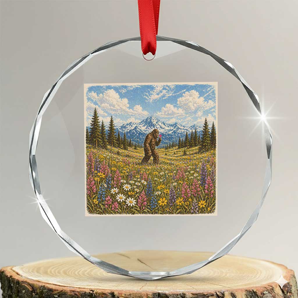 Retro Bigfoot Wildflower Crystal Glass Ornament Vintage Sasquatch Funny Cryptid TS10 Transparent Glass 3'' Circle Print Your Wear