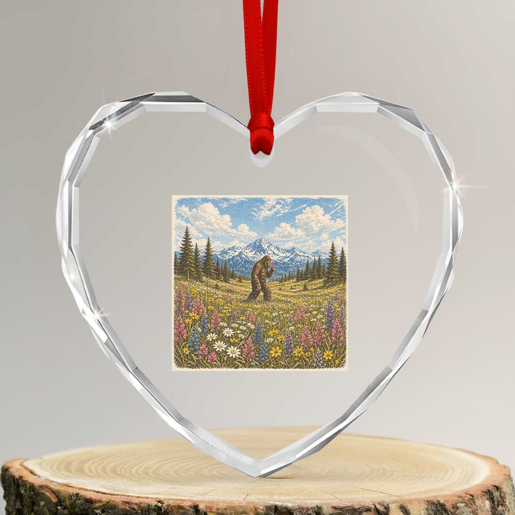 Retro Bigfoot Wildflower Heart Crystal Glass Ornament Vintage Sasquatch Funny Cryptid TS10 Transparent Glass 3'' Heart Print Your Wear