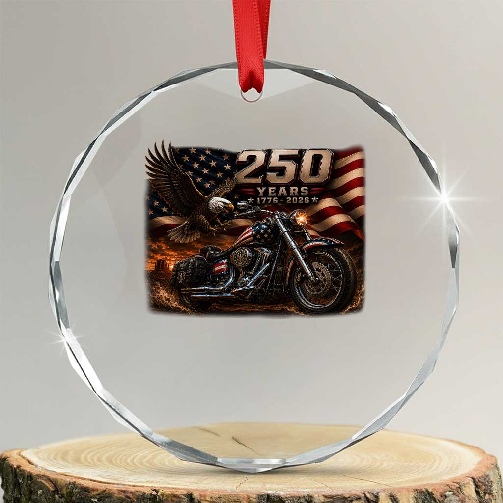 Retro Biker USA 250th Anniversary Crystal Glass Ornament American Flag Motorcycle Eagle Independence Day