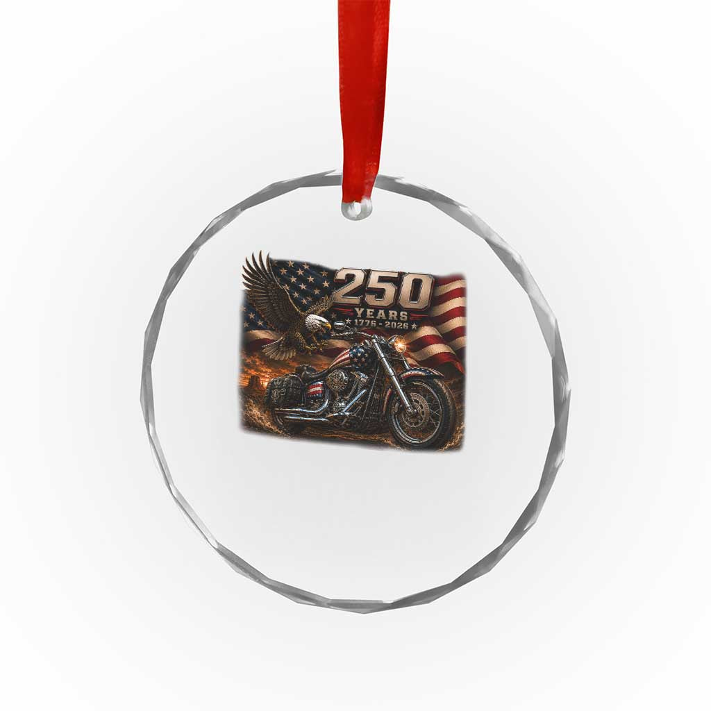 Retro Biker USA 250th Anniversary Crystal Glass Ornament American Flag Motorcycle Eagle Independence Day