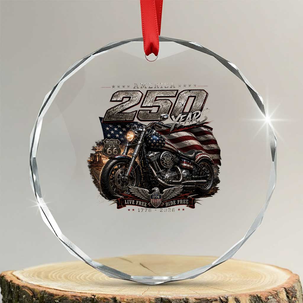 Retro Biker USA 250th Anniversary Crystal Glass Ornament Vintage Motorcycle American Flag Route 66 Highway TS10 Transparent Glass 3'' Circle Print Your Wear