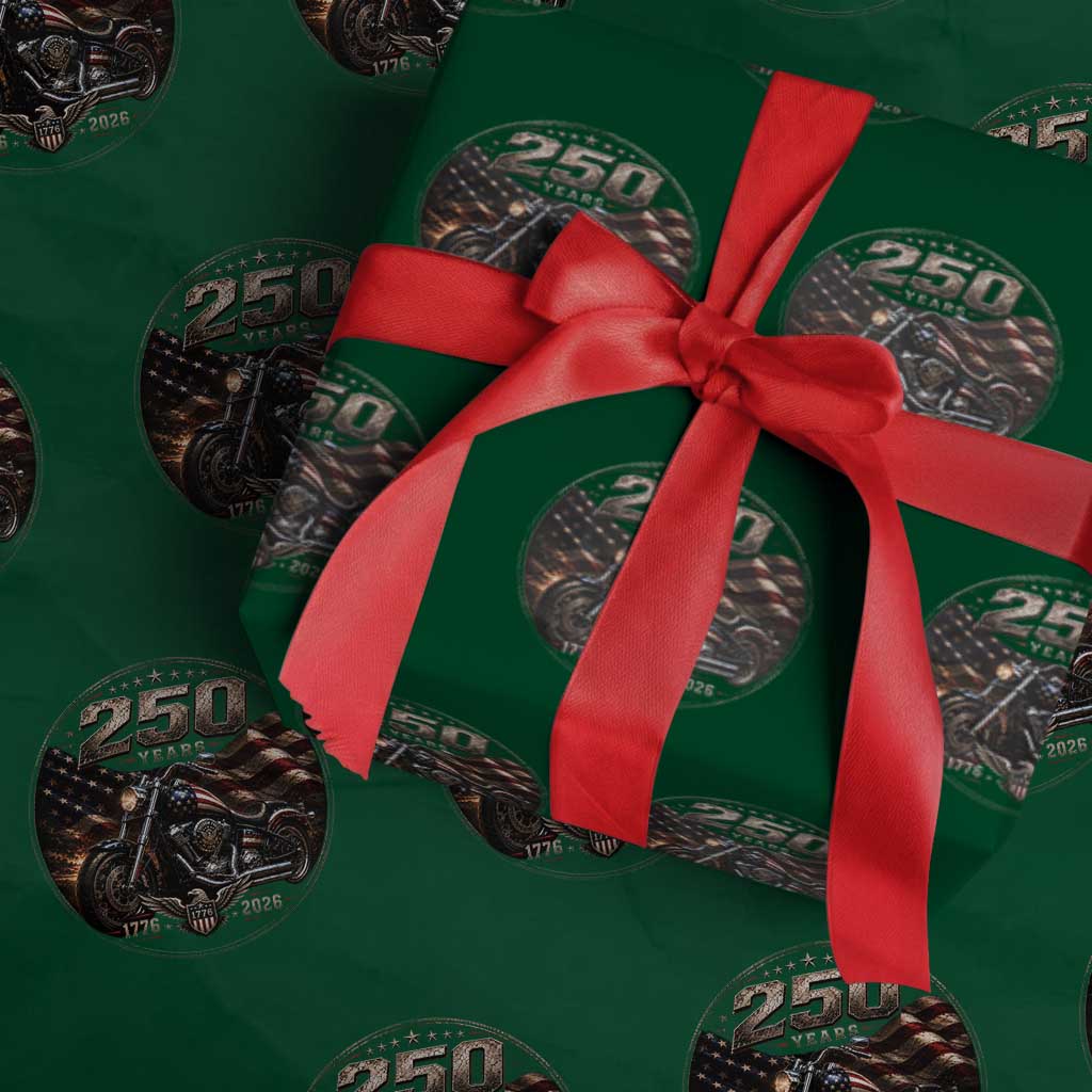 Retro Biker USA 250th Anniversary Wrapping Paper Roll Vintage 250 Years 1776 2026 Patriotic Motorcycle American Flag TS10 Green Print Your Wear