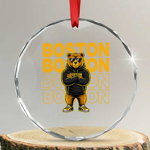 Retro Boston Ice Hockey Crystal Glass Ornament Fear The Bear TS10 Transparent Glass 3'' Circle Print Your Wear
