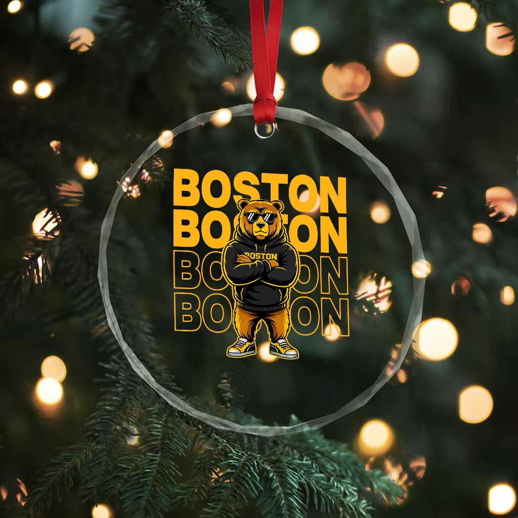 Retro Boston Ice Hockey Crystal Glass Ornament Fear The Bear TS10 Print Your Wear