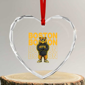 Retro Boston Ice Hockey Heart Crystal Glass Ornament Fear The Bear TS10 Transparent Glass 3'' Heart Print Your Wear