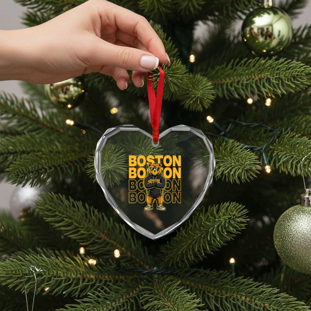 Retro Boston Ice Hockey Heart Crystal Glass Ornament Fear The Bear TS10 Print Your Wear