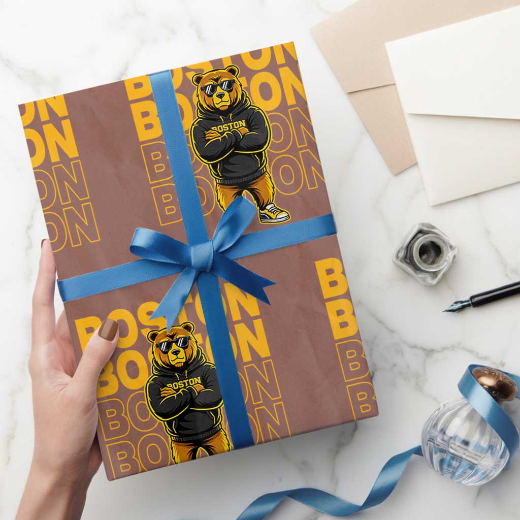 Retro Boston Ice Hockey Wrapping Paper Roll Fear The Bear TS10 Mocha Print Your Wear