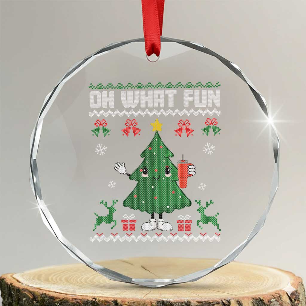 Retro Boujee Xmas Tree Crystal Glass Ornament Oh What Fun TS02 Transparent Glass 3'' Circle Print Your Wear