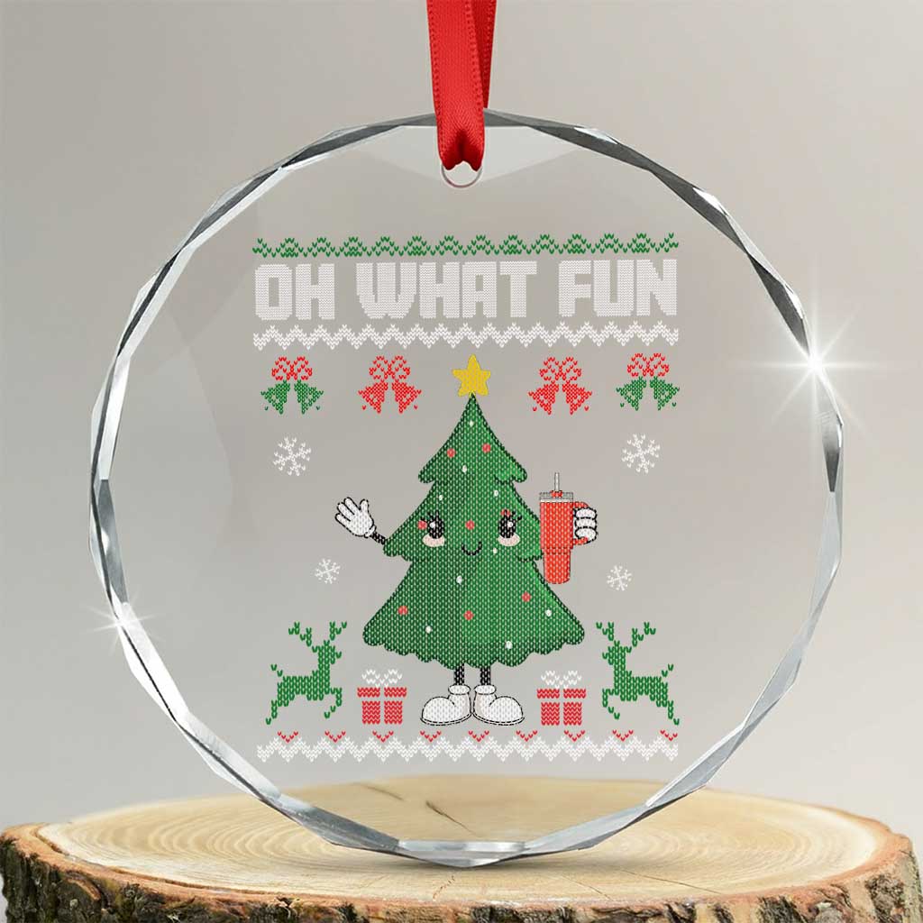 Retro Boujee Xmas Tree Crystal Glass Ornament Oh What Fun TS02 Transparent Glass 3'' Circle Print Your Wear