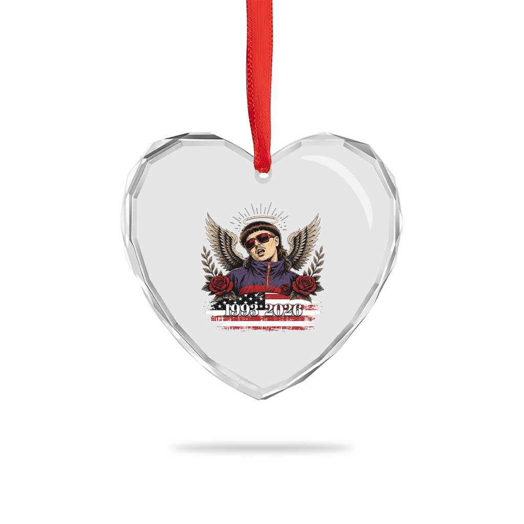 Retro Bowl Cut Music Icon Angel Wings Rest In Peace Heart Crystal Glass Ornament American Flag Memorial 1993 2026 Pop Culture Fan
