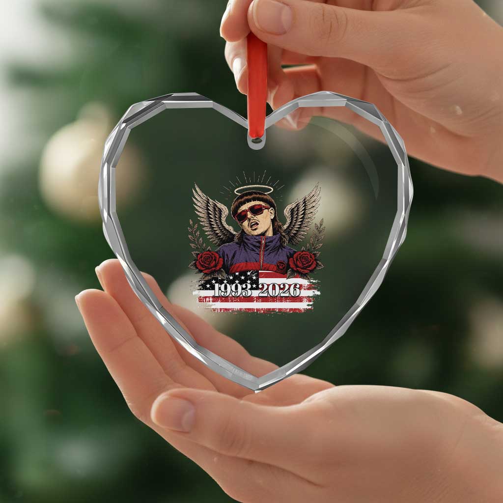 Retro Bowl Cut Music Icon Angel Wings Rest In Peace Heart Crystal Glass Ornament American Flag Memorial 1993 2026 Pop Culture Fan