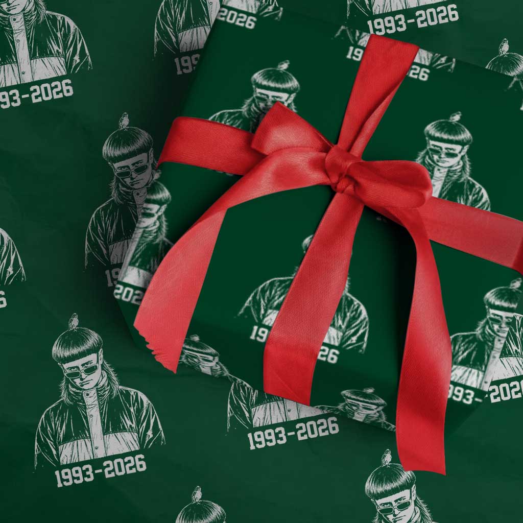 Retro Bowl Cut Music Icon Rip Memorial Wrapping Paper Roll 1993 2026 Internet Meme Pop Culture Fan TS02 Green Print Your Wear