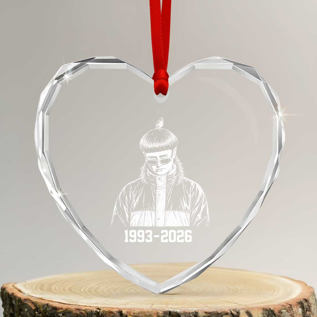 Retro Bowl Cut Music Icon Rip Memorial Heart Crystal Glass Ornament 1993 2026 Internet Meme Pop Culture Fan