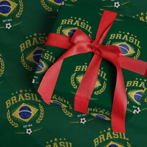 Retro Brasil Soccer Pride Crest Est 1914 Wrapping Paper Roll Vintage Brazil Flag Futbol Lover Football Fans