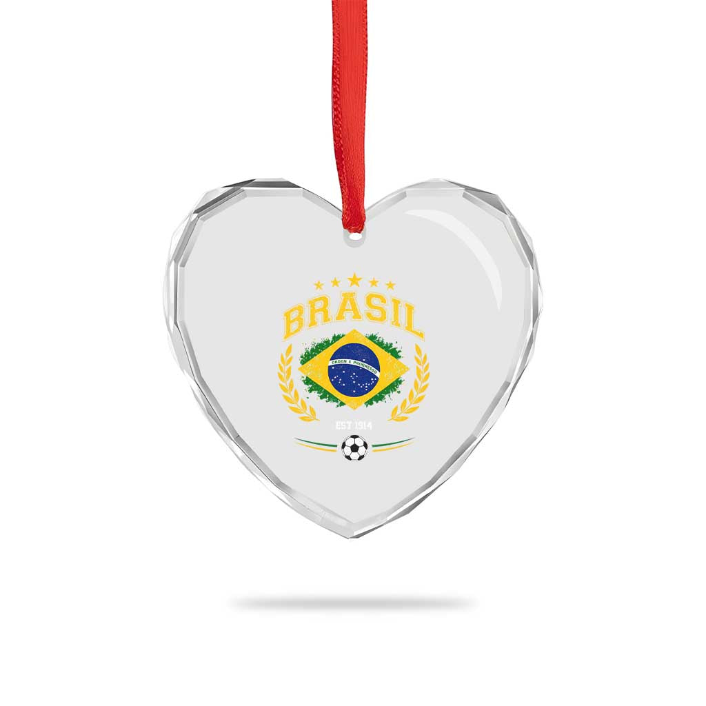 Retro Brasil Soccer Pride Crest Est 1914 Heart Crystal Glass Ornament Vintage Brazil Flag Futbol Lover Football Fans