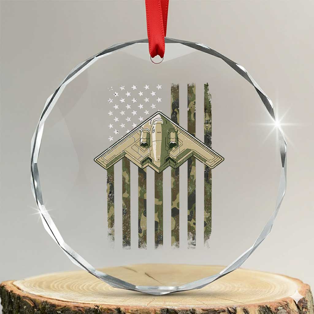 Retro Camo B2 Spirit Crystal Glass Ornament B-2 Bomber Stealth Aircraft Camouflage US Flag Patriotic TS10 Transparent Glass 3'' Circle Print Your Wear