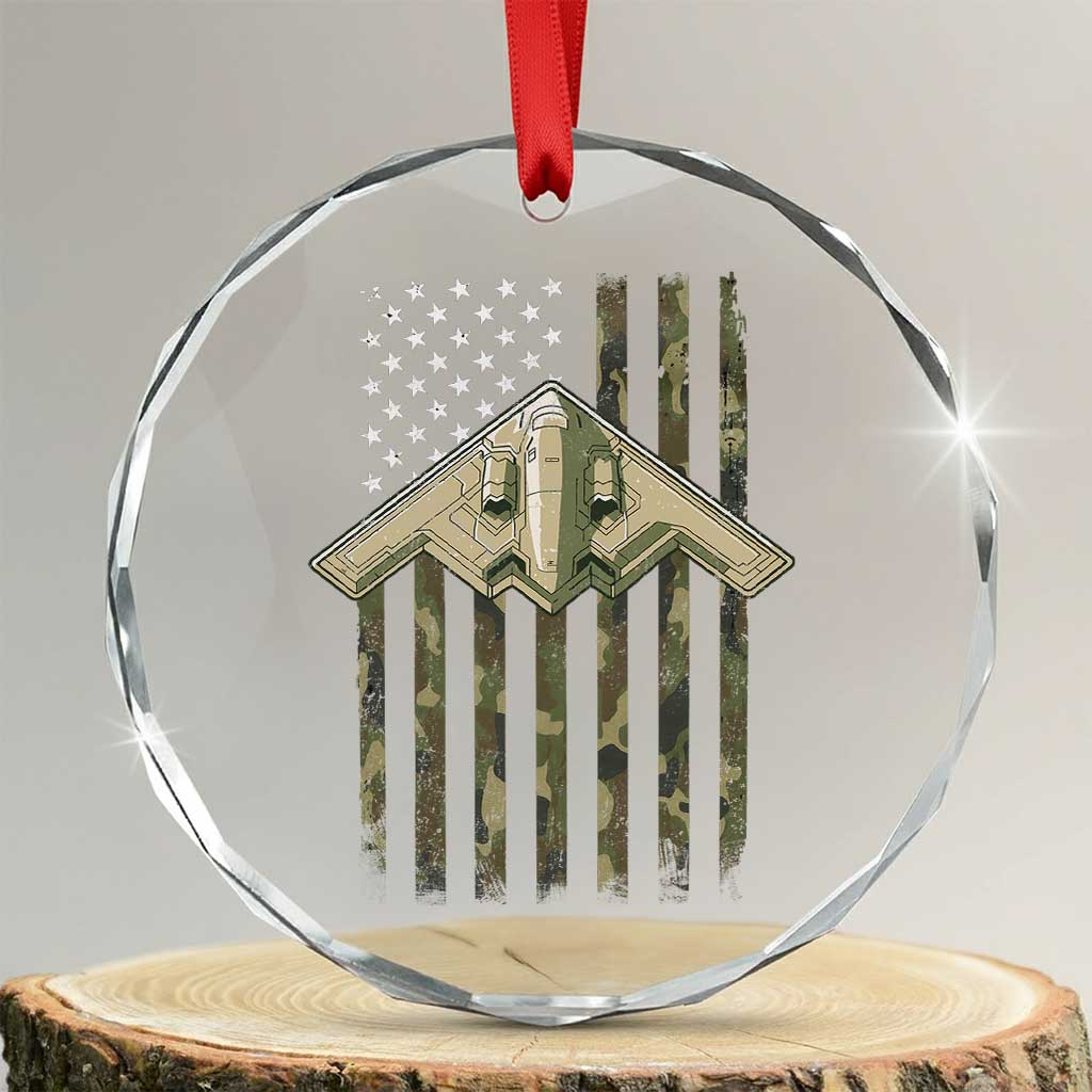 Retro Camo B2 Spirit Crystal Glass Ornament B-2 Bomber Stealth Aircraft Camouflage US Flag Patriotic TS10 Transparent Glass 3'' Circle Print Your Wear